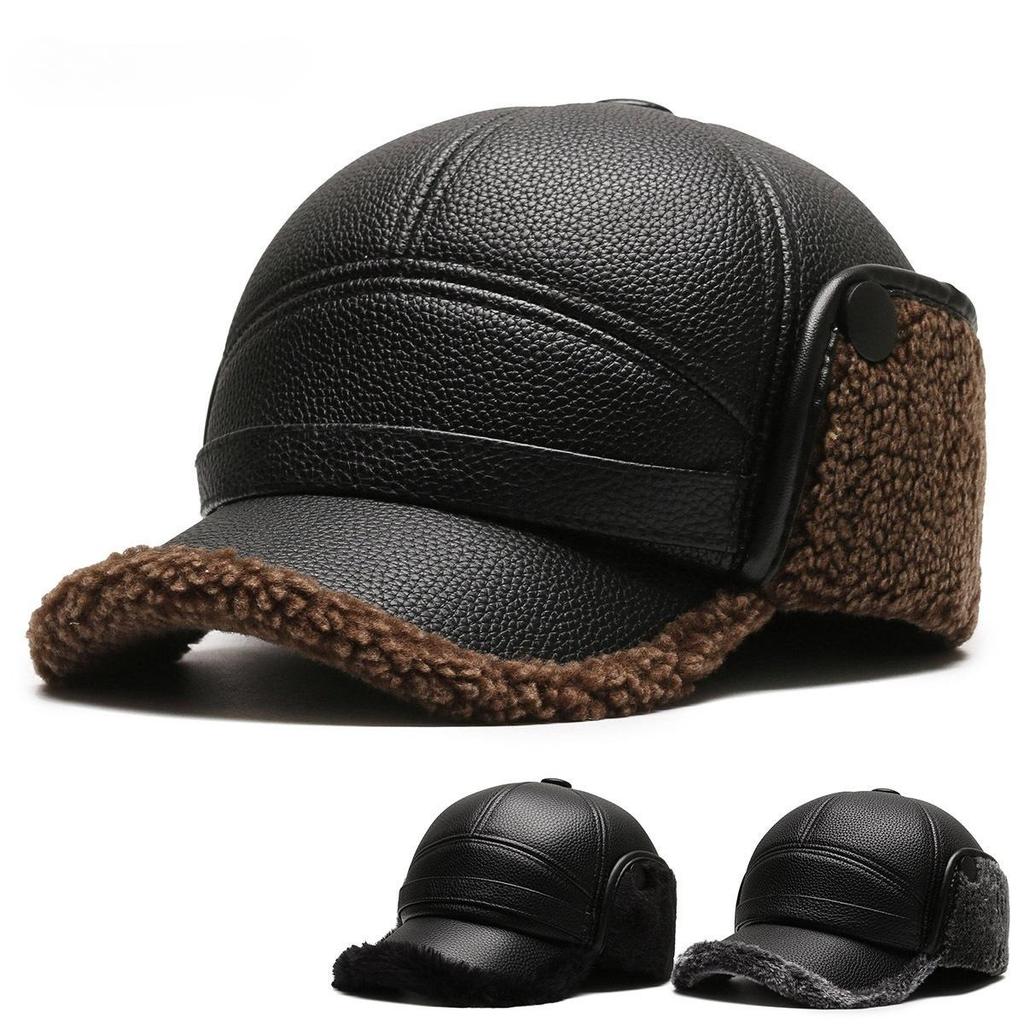 Pu hat male winter father grandfather thermal hat thickened thermal leather hat old man ear protection cap