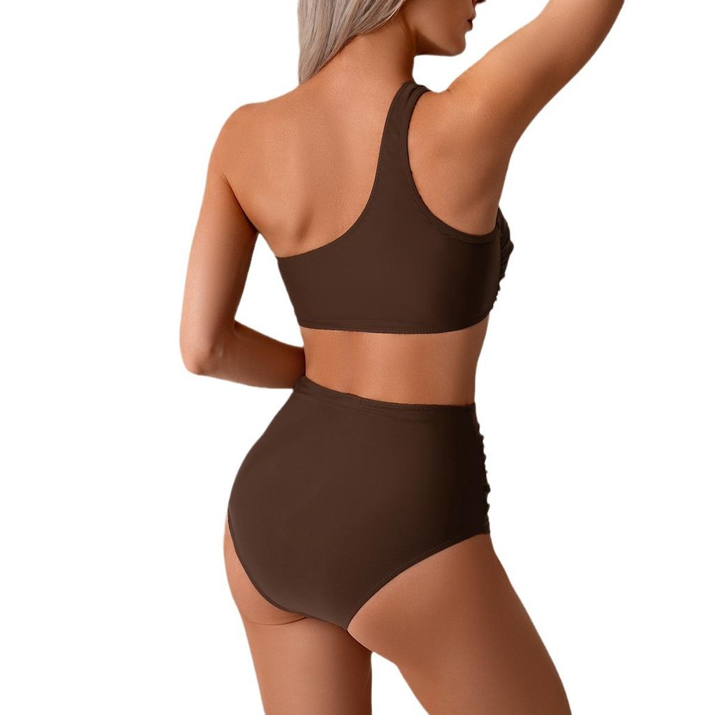 Vintage Plážové Dovolené Plavky Jednoramenné Plavky Dámské Rychleschnoucí Dělené Sexy Bikiny Plavky Jemné Prošívání V Různých Barvách Plážové Oblečení