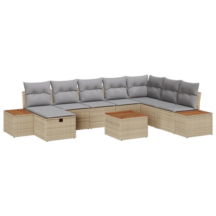 VidaXL Ensemble de 9 Canapés de Jardin avec Coussins Beige Poly Rotin 3359662