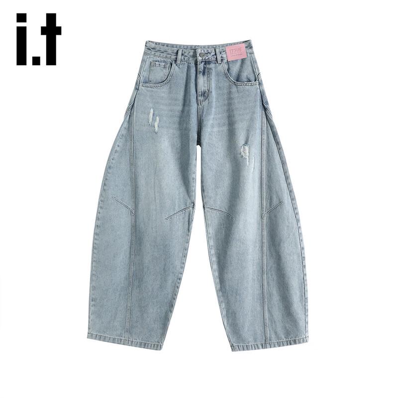 

izzue it Женские джинсы широкие, свободного кроя, с потертостями, комбинированные XL