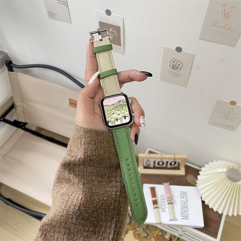 Compatible Starlight Lambskin Lychee Pattern Wristband for Apple Watch Series iWatch 3-9, SE