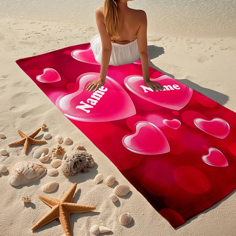 Custom Name Ultra-Soft Beach Towel with Love Theme,Ideal for Pool - Camping, Diving - Perfect Travel Essential, Vibrant Beach Towel.