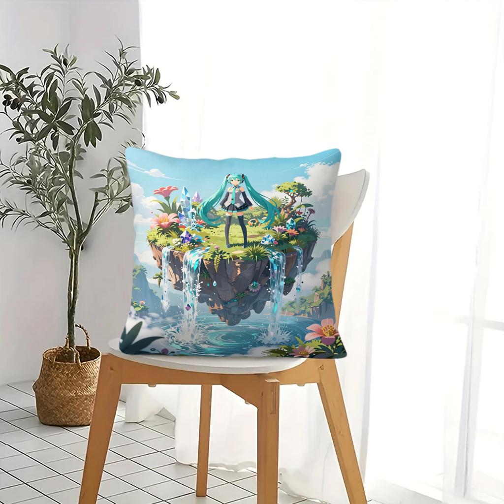 Floral Hatsune Miku Throw Pillow18.18Inch Cushion Accent Pillow Includes Pillow Core Hd Print For Teens Sofa Bedroom Living Room