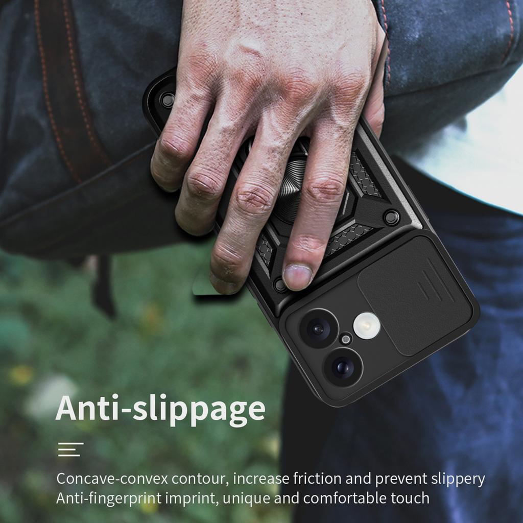 For iPhone 17 Case with Slide Camera Lid PC+TPU Kickstand Phone Cover