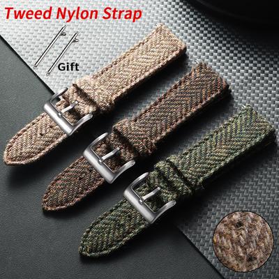 Vintage Echtes Leder Tweed Nylon Uhrenarmband 18mm 20mm 22mm für Omega Gewebtes Armband für Seiko Armband Schnellverschluss Armband