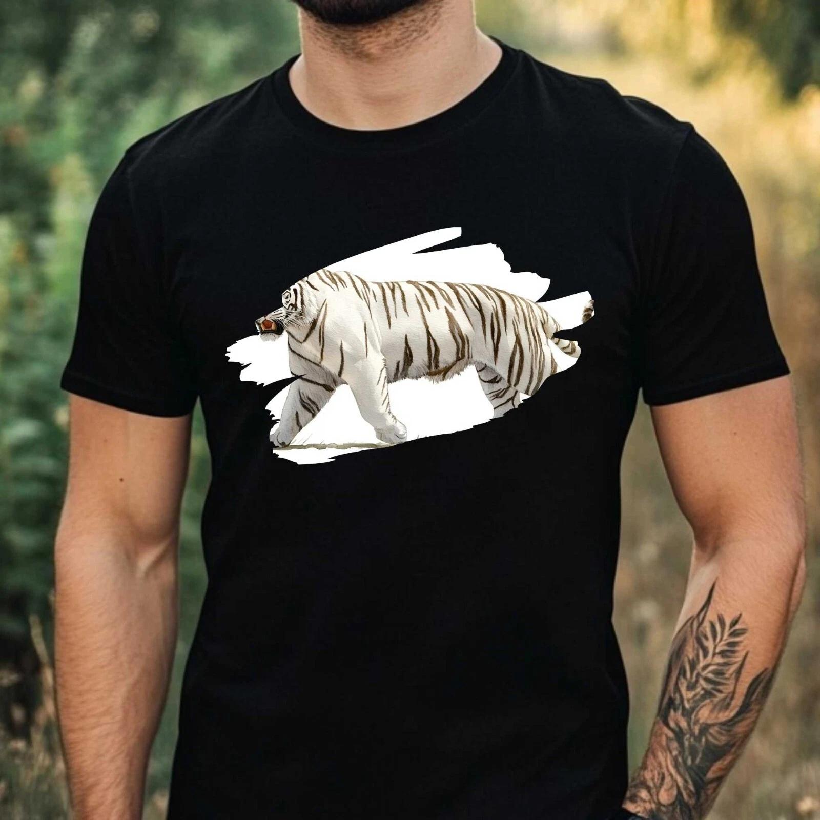 T-Shirt Herren Weißer Tiger Aquarell Motiv Baumwolle Größe XS bis 5XL XXXXL