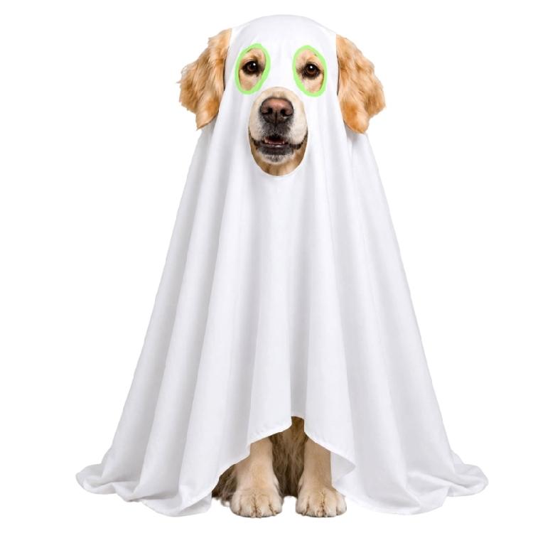 Pet Halloween Outfit for Dogs, White Draped Costume with Face Opening, Soft Fabric Clothing for Photo Use, Parties and Holiday Fun