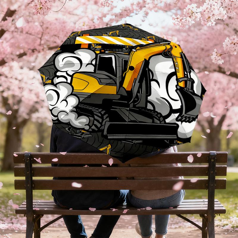 1pc Excavator Tunnel Pattern Umbrella Design Automatic Opening and Closing Umbrella, High-quality Travel Umbrella,  c1128189