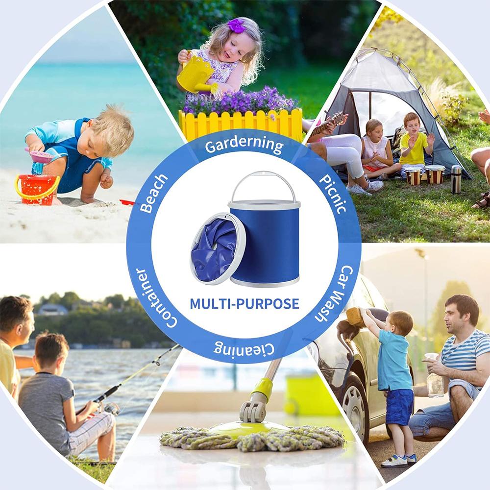 9L/11L/13L Collapsible Camping Fishing Bucket Waterproof Oxford Fabric Material Outdoor Vehicle Folding Bucket