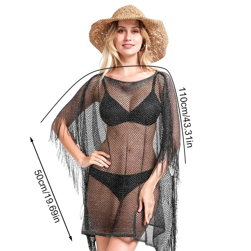 1PC Shawl Sexy Sun Protection Breathable Hollow Out Stylish Tassel Versatile Polyester Comfortable Bikini Cover Up