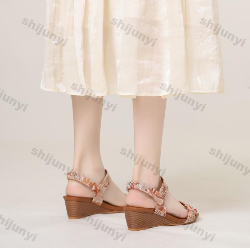 Wedges Shoes for Women 2026 Summer Vintage Weave Comfortable Roman Sandals Fashion Non Slip Height Increase Outdoor Casual Shoes