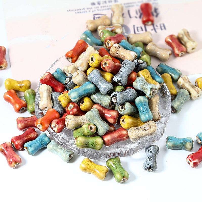 10pcs Design Sense Bone Retro Fun Shaped Ceramic Beads Jewelry Making Materials Charm Bracelet and Necklace Trend Accessories