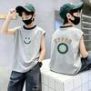 Boys' Color Block Cotton Vest T-Shirt - Summer 2026 Casual Sleeveless Top for Medium & Large Sizes