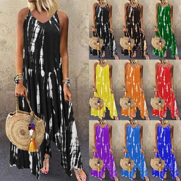 

Tie Dye Printed Long Skirt with Slit Irregular Hem and Pocket Dress S чорний