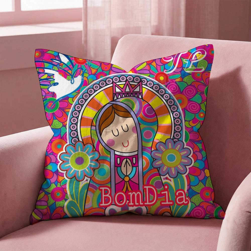 Cartoon Virgin Mary Art Cushion Cover Multi-Scene Pillow Cover for Home & Car - Reversible, Soft & Durable for Daily Use