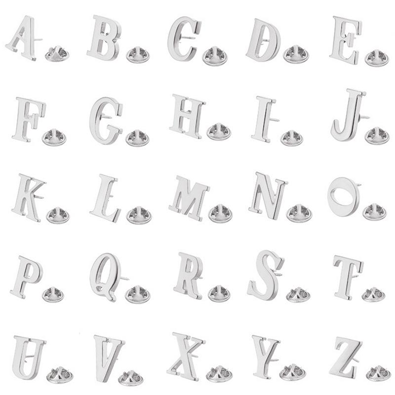 High Quality Classic Style Silver Letter A-Z Metal Brooch Women Men'S Lapel Pin Women'S Hat Scarf Backpack Badge Jewellery