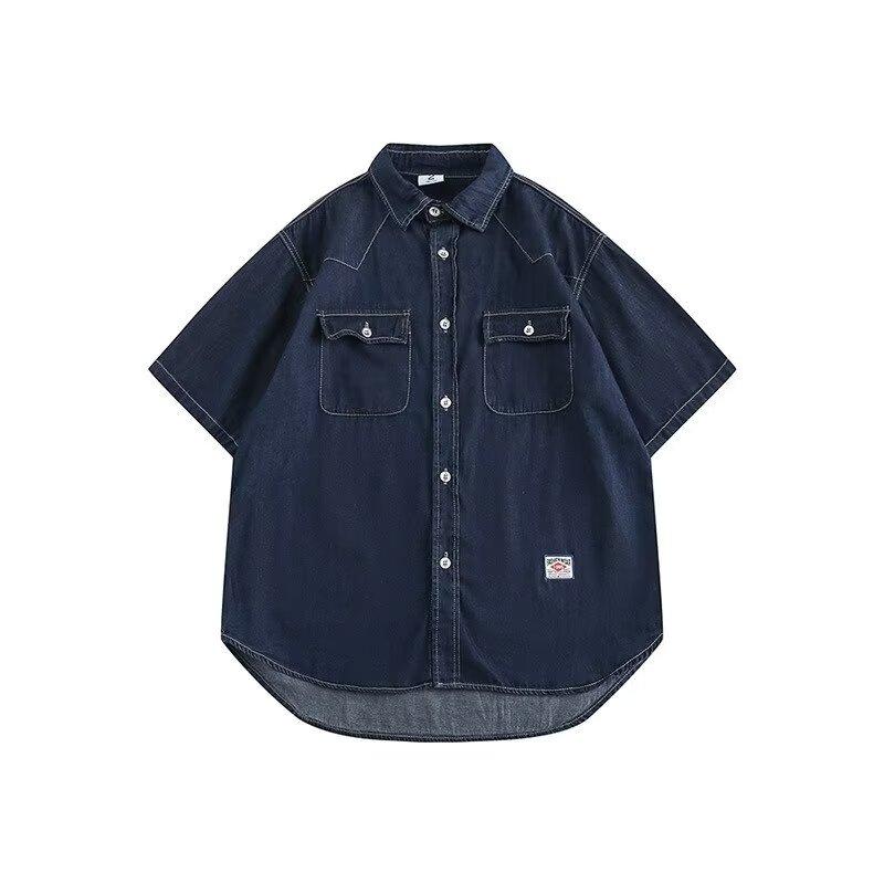 Japanese Retro Fashion Brand Summer Loose Denim Short Sleeved Shirt Artistic Youth Workwear Shirt Men'S And Women'S Layered Jacket
