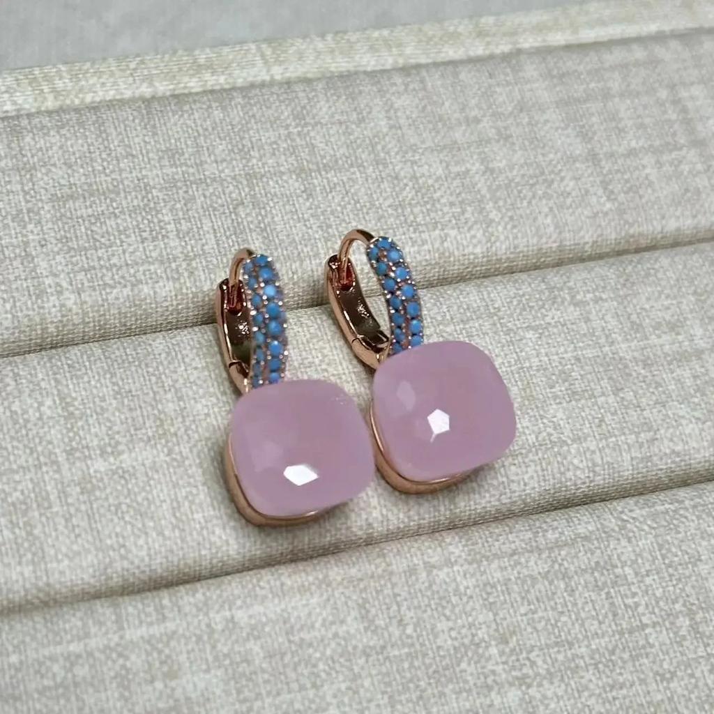 Boucles d'oreilles Nudo 10,6 mm Incrustées de Turquoise Zircon Pour Femmes Topaze Bleue Pendantes Carrées en Cristal Boucle d'oreille Bijoux de Mode Cadeau