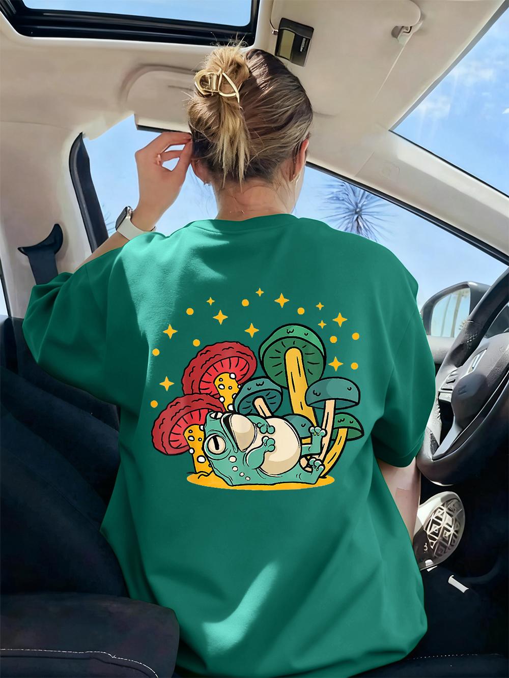 

Mushroom Frog Goblincore Printed T-Shirts Womens Casual All-Match T Shirts O-Neck Soft Tops Summer Comfortable Woman Clothes 4XL