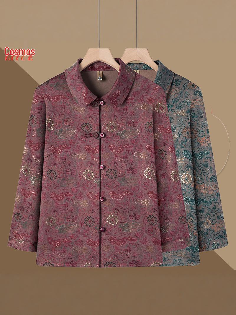 

Осенняя рубашка с лацканами и длинным рукавом для женщин среднего и пожилого возраста 3XL (115-130 jin)