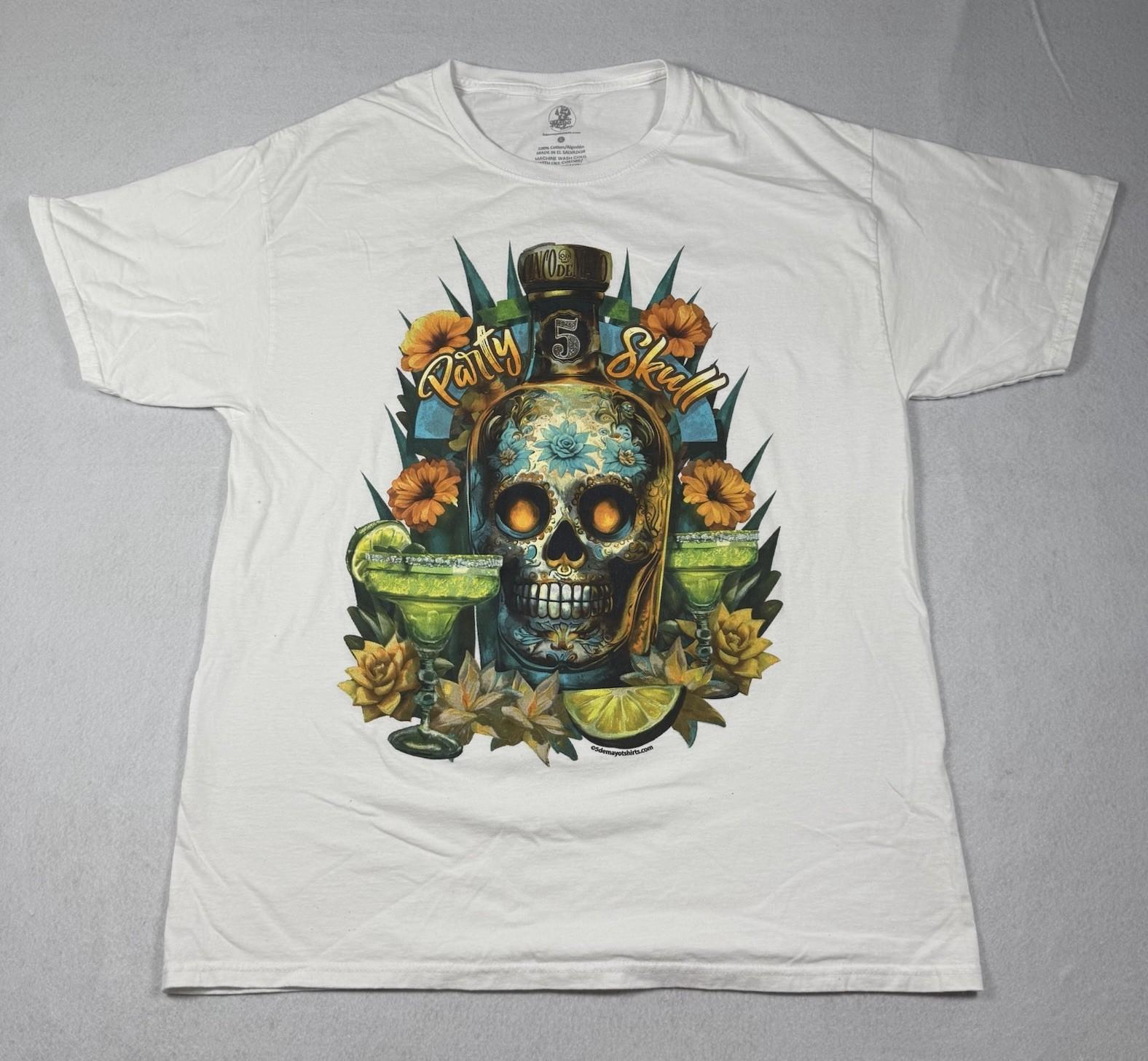 Vintage Y2K Cinco De Mayo Mexican Party 5 De Mayo Patron Sugar Skull T-Shirt L S