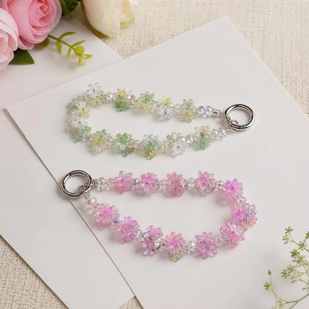 Flower Beaded Mobile Phone Lanyard Crystal Gradient Phone Wrist Lanyard  DIY Hanging Pendant
