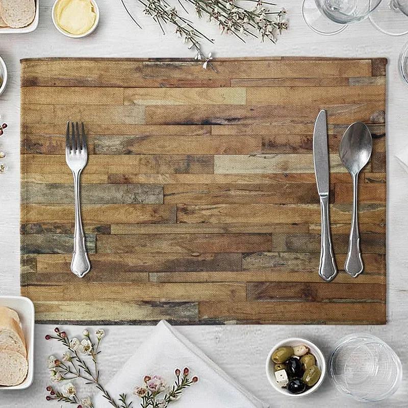 1PC Plate Mat Place Imitation Wood Grain Placemat Linen Pad 45*30cm For Dining Table  Non Slip Placemats Bowl Coaster