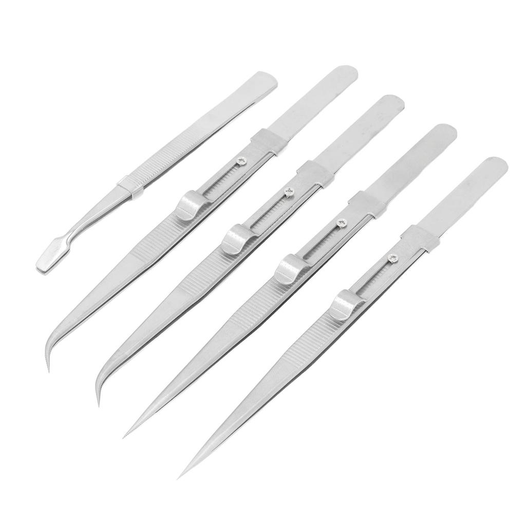 5 STÜCK Pinzetten-Set Edelstahl Antistatisch Gebogen Gerade Flach Pinzetten-Set für Elektronik