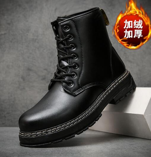 Male British Black Male Boots Fall High Top Tide Ankle Boots Casual Leather Motorcycle Boots D473