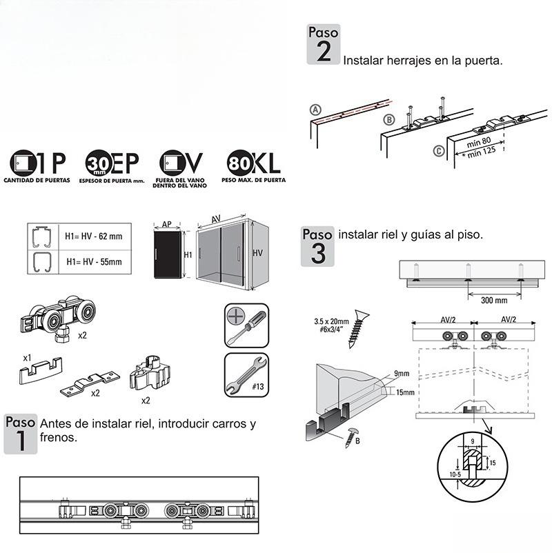 1 Set Solid Wood Sliding Door Track Pulley Kit with Easy - Install Buffer Hanging Wheels Full - Set Hardware for Home Use