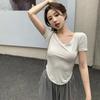 Women V-Neck Basic T-Shirt Breathable Ladies Summer Short Sleeve Korean Style Bottoming T-Shirts