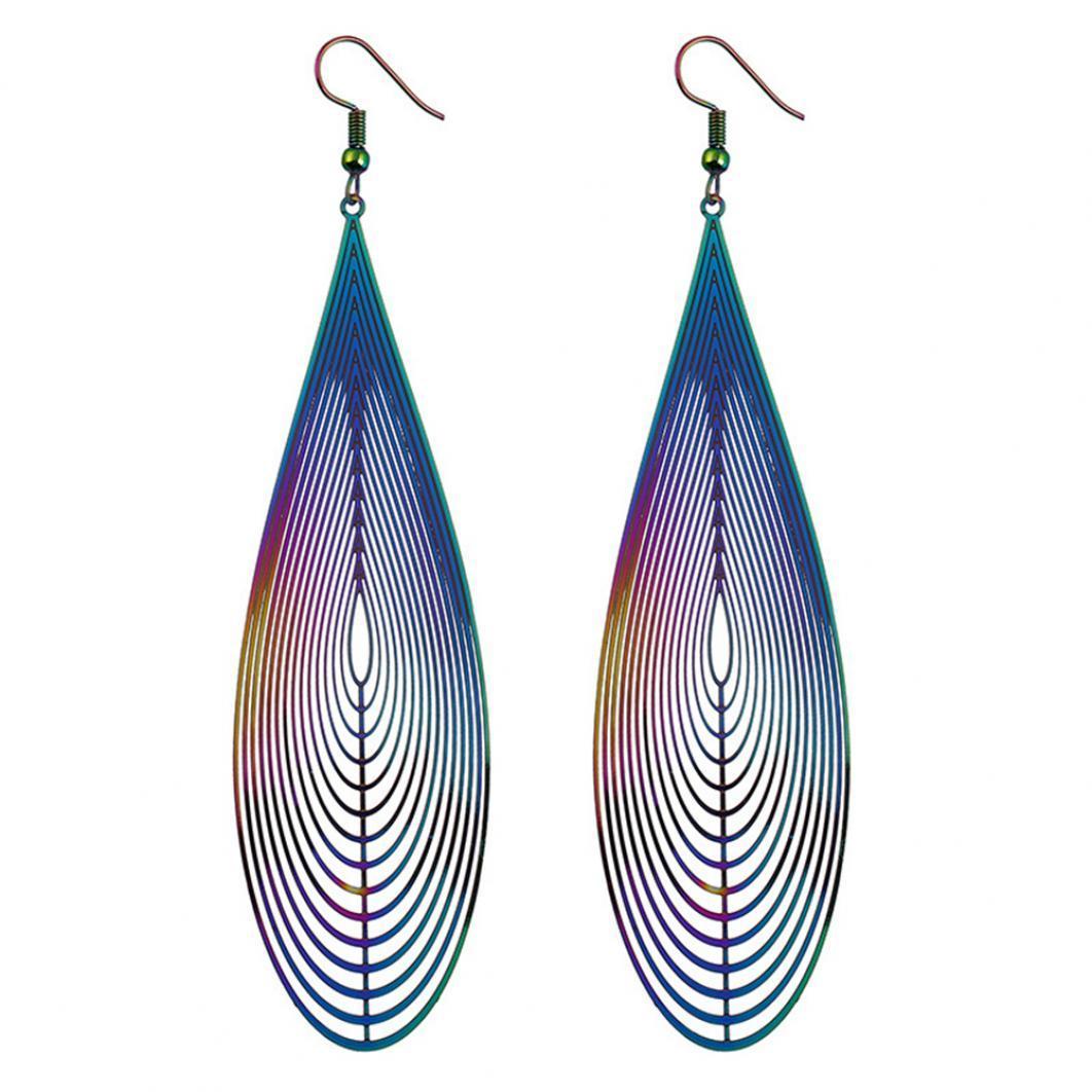 Fashion Women Rainbow Stainless Steel Hollow Waterdrop Ear Drop Hook Earrings