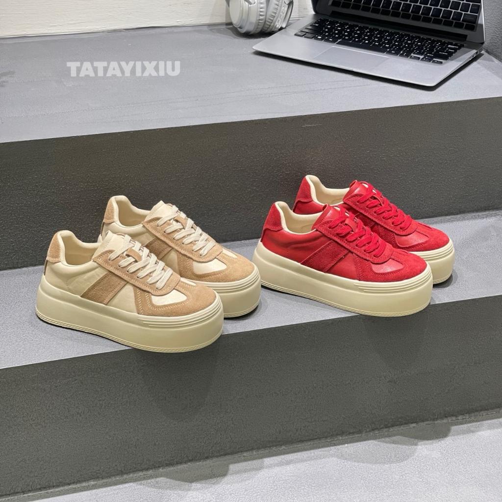 Leather thick-soled heightening moral training shoes women's 2025 autumn new versatile casual lightweight sports muffin comfortable board shoes