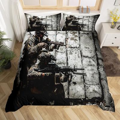 Ensemble de housse de couette Soldat Ensemble de literie Fusil d'assaut Mitrailleuse Armée Pour Garçons Sous Mission Literie Armée Housse de couette Militaire