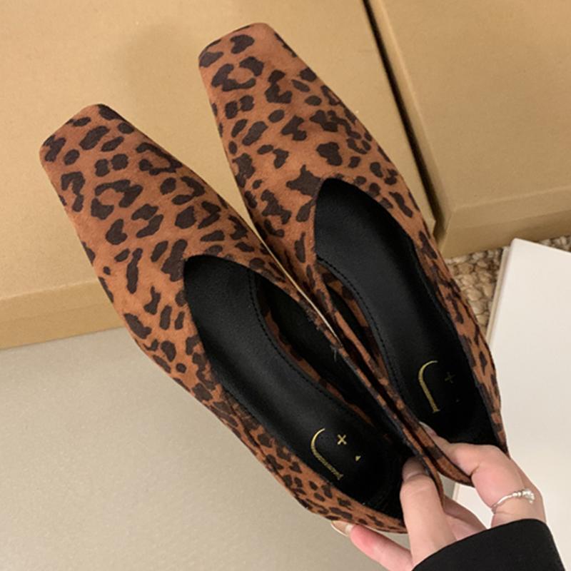 Mote Dame Leopard Firkantet Tå Ballerinas Sko Vårmote Grunne Damesko 2025 Trend Merke Loafers Sko Casual Zapatos De Mujer