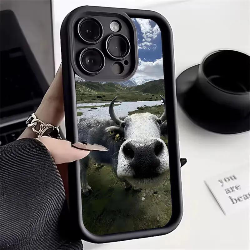Luxtury Cute Cow Phone Case For iPhone 11 12 13 14 15 16 Pro Max X XS XR 7 8 Plus SE2020 Shockproof Soft Silicone Bumper Cover