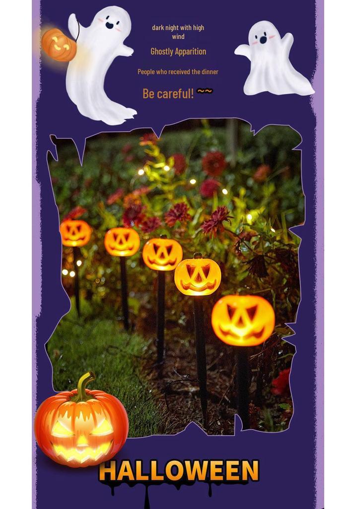 Solar Halloween Pumpkin Garden Stake Lights - Waterproof Outdoor Decorative String for Yard & Lawn