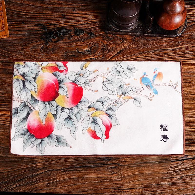 1Pc 16x29cm Colored Tea Towel Teahouse Household Creative Antique Absorbent Suede Tea Mat Printing China-Chic Tea Cloth