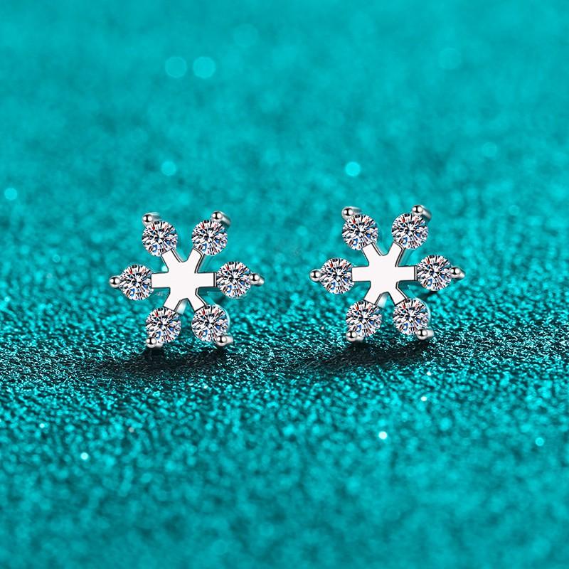 Sterling Snowflake Moissanite Stud Earrings Women Minimalist Chic Valentines Gift Best Friend