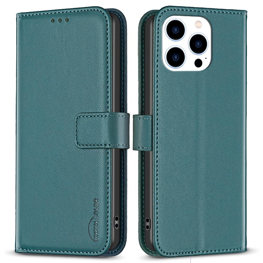 

BINFEN COLOR BF17 For iPhone 16 Pro Case Flip Leather Wallet Phone Cover Green