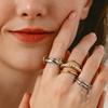 18K Gold-Plated Stainless Steel Ring with Zirconia Chain - Waterproof, High-End Jewelry for Women