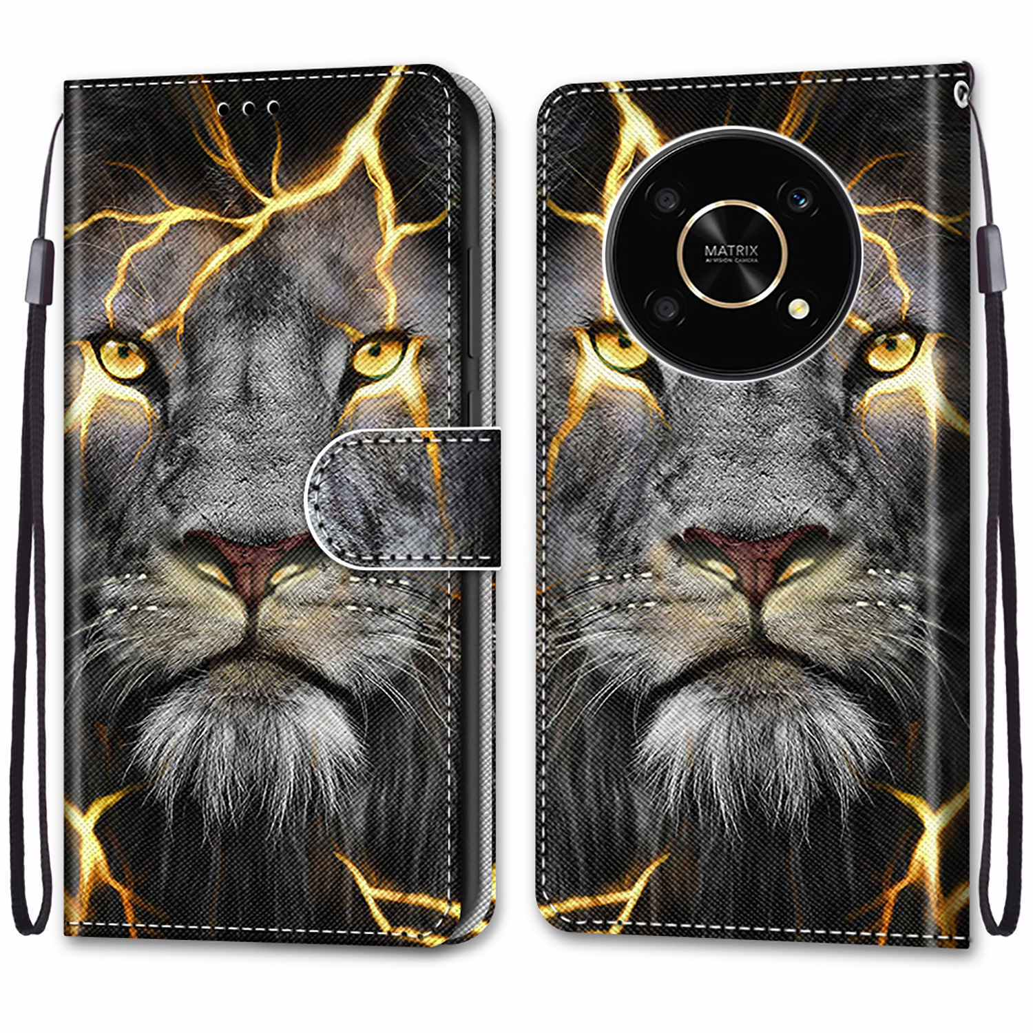 

Модный расписной узорный чехол-книжка с ремешком для iPhone Samsung Huawei Honor Xiaomi Redmi OPPO Realme Moto Asus Xiaomi 13T Pro