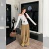 Casual High-waisted Trousers Women's Inner One-word Diagonal Neck Off-the-shoulder Long-sleeved T-shirt Autumn and Winter New Bottoming Shirt Top
