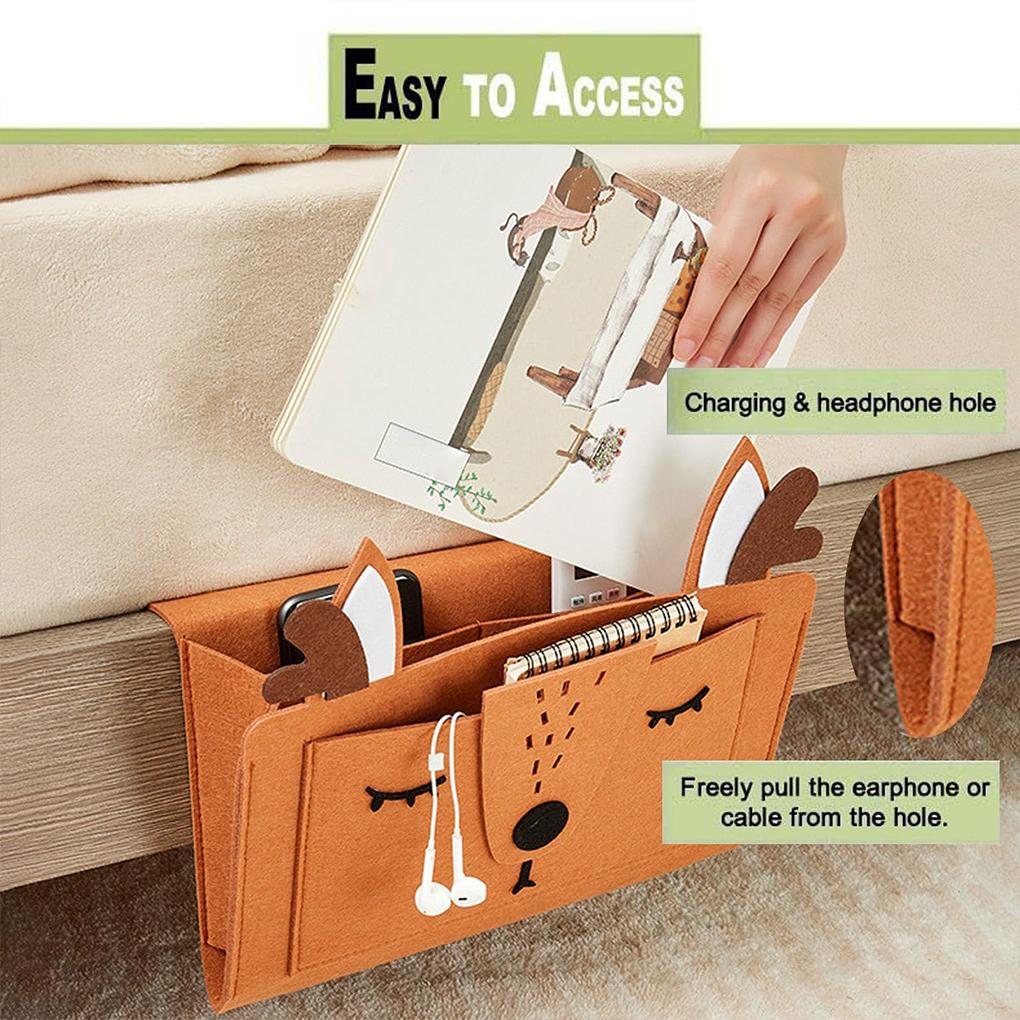 Bedside storage bag, bedside organizer, dormitory cloth basket bed sofa animal classified storage books/glasses/mobile