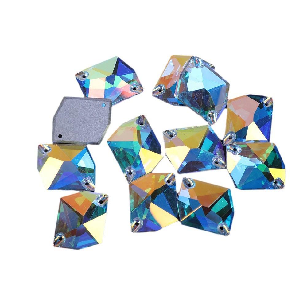 K9 Weichen Special-Shaped Flat-Bottomed Double-Hole Glass Hand-Sewn Drill, White Ab Special-Colored Clothing With Diamond Diy Crystal Drill