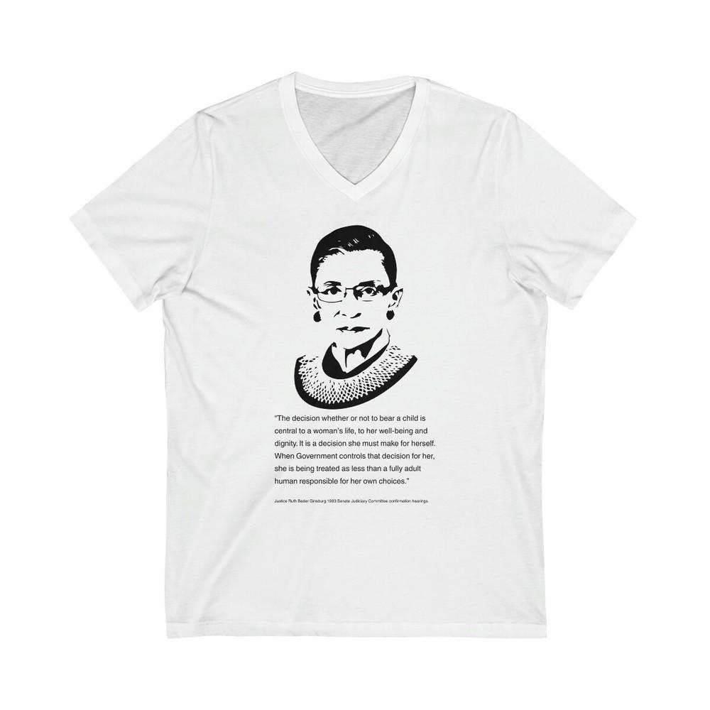 

Justice Ruth Bader Ginsburg Roe V Wade Quote Unisex Short Sleeve V-Neck Tshirt Tops Tee M