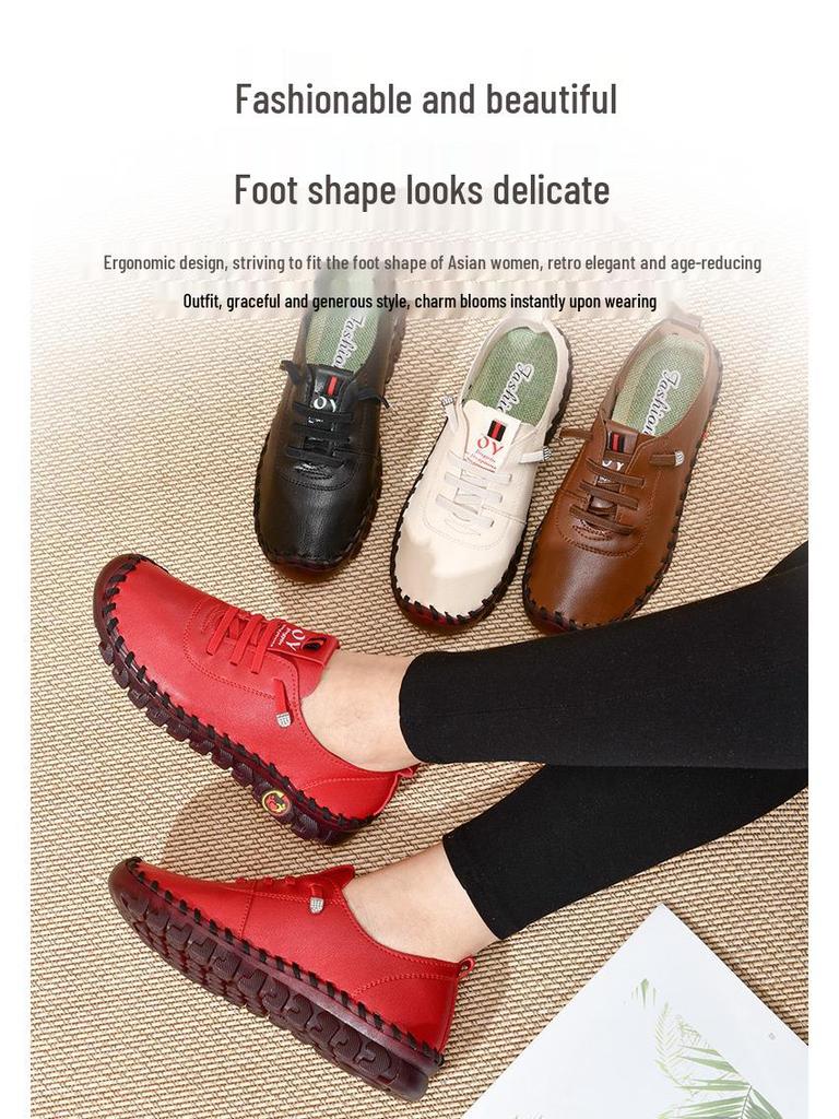 Hand-Stitched Women's Flat Shoes with Soft Beef Tendon Sole for Autumn and Winter Casual Wear