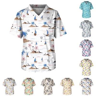 Fashion Men's Short Sleeve V Neck Printed Working Chest Pocket Carer Top