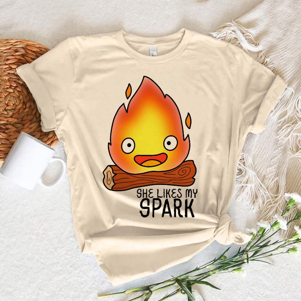 Calcifer Top Women Designer Summer Harajuku T Shirt Girl Japanese Manga Clothing XXXL