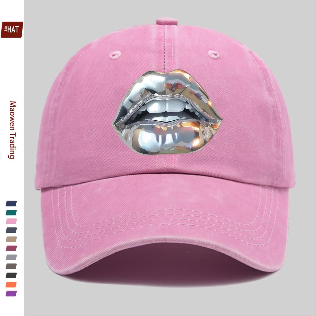 pc Silvery Sexy Lips Print Baseball Cap Suitable Sun Hat for SpringSummer Travel Comfortable and Lightweight Adjustable Sna
